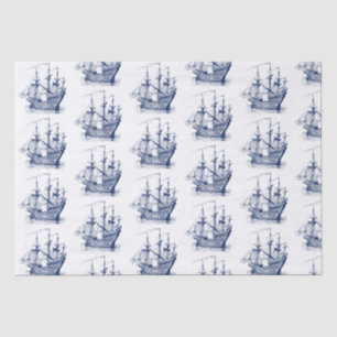 Papier Mousseline Motif de voilier Vintage bleu marine