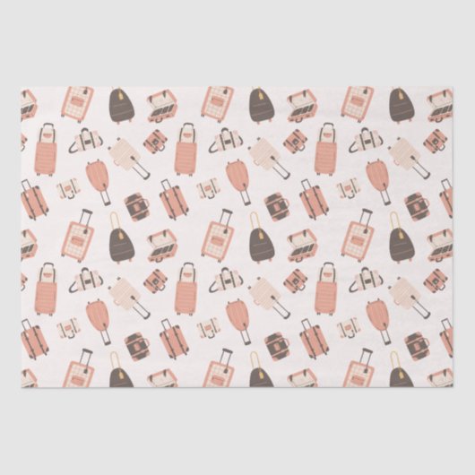 Papier Mousseline Motif de voyage de valise rose et Brown (Recto)