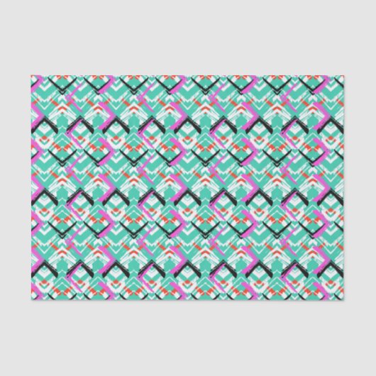 Papier Mousseline Motif de zigzag turquoise tiré par la main (Recto)