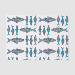 Papier Mousseline motif décoratif moderne bleu poisson vert