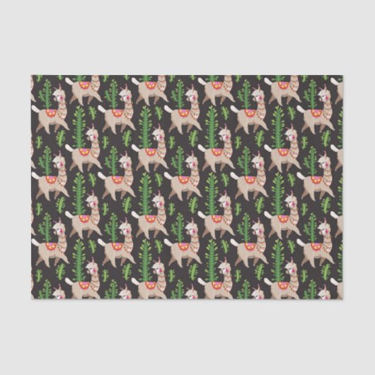 Papier Mousseline Motif décoré mignon de lamas (Recto)