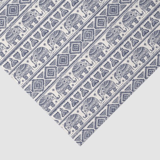 Papier Mousseline Motif d'éléphant ethnique bleu (Détail)