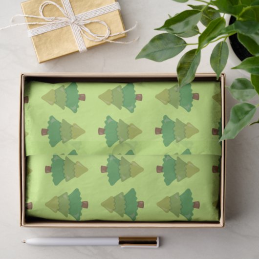 Papier Mousseline Motif des arbres sur vert (Cadeau)