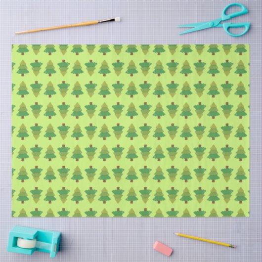 Papier Mousseline Motif des arbres sur vert (Artisanat)