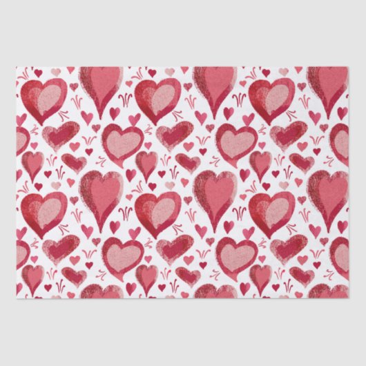 Papier Mousseline Motif des Coeurs rouges Dessin Saint Valentin (Recto)