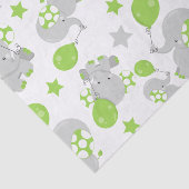 Papier Mousseline Motif Des Eléphants, Eléphants Mignons - Grey Vert (Détail)
