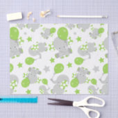 Papier Mousseline Motif Des Eléphants, Eléphants Mignons - Grey Vert (Artisanat)