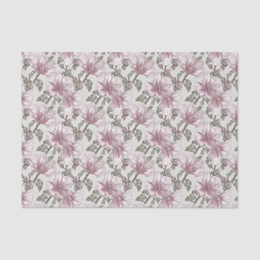 Papier Mousseline Motif des fleurs d'hibiscus roses rousses (Recto)