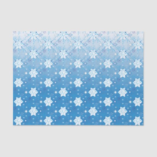 Papier Mousseline Motif des flocons de neige bleu et blanc d'hiver (Recto)