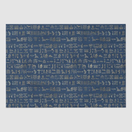 Papier Mousseline Motif des hiéroglyphes d'Égypte or et bleu (Recto)