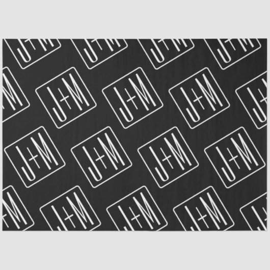Papier Mousseline Motif des initiales Mariages modernes | Noir & Bla (Recto)