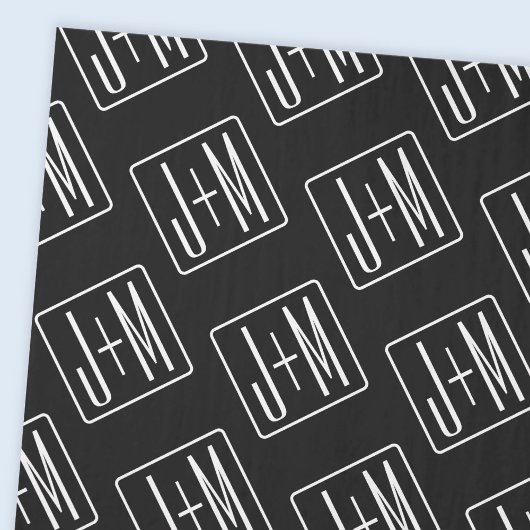 Papier Mousseline Motif des initiales Mariages modernes | Noir & Bla