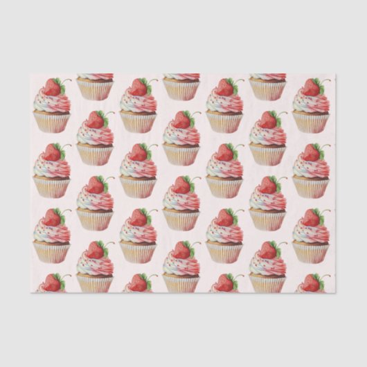 Papier Mousseline Motif dessert sucré fraise Cupcake (Recto)