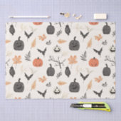 Papier Mousseline Motif d'Halloween avec citrouilles et oiseaux. (Artisanat)