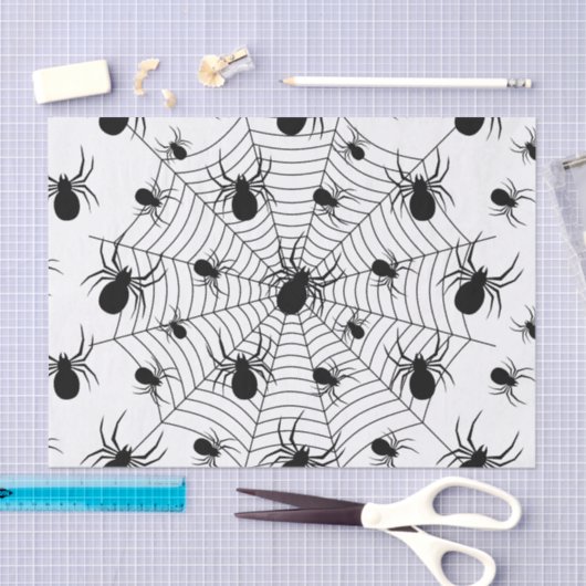 Papier Mousseline Motif d'Halloween Black White araignées (Artisanat)