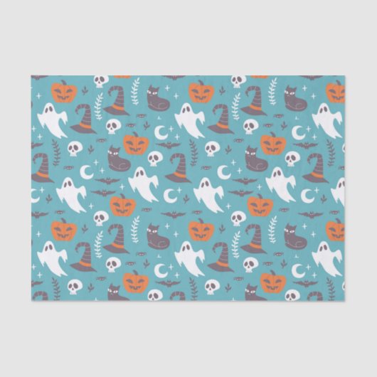 Papier Mousseline Motif d'Halloween Turquoise amusant (Recto)