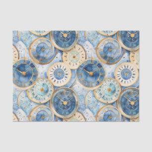 Papier Mousseline Motif d'horloge bleu et or