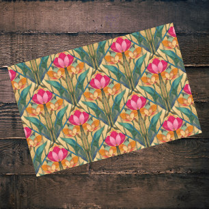 Papier Mousseline Motif diagonal vintage rose orange Tulipe