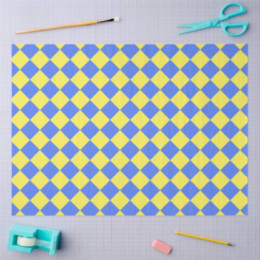 Papier Mousseline Motif diamant jaune Checker bleu (Artisanat)