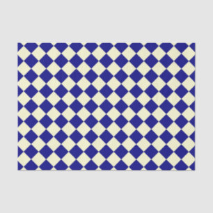 Papier Mousseline Motif diamant jaune Checker bleu