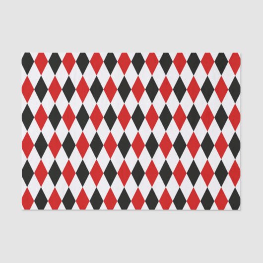 Papier Mousseline Motif diamant rouge blanc arlequin noir (Recto)