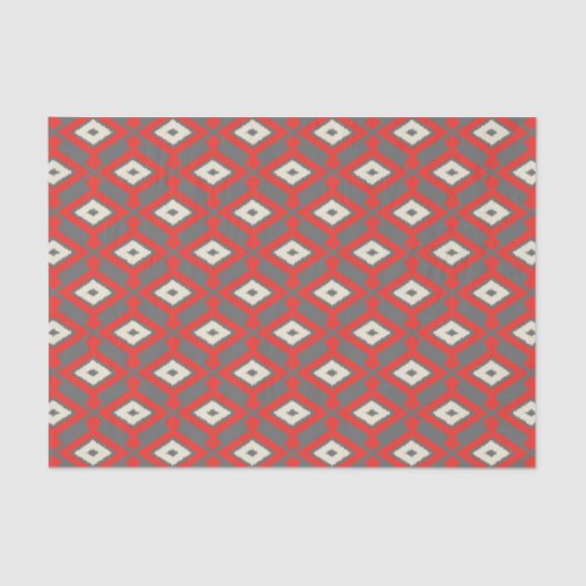 Papier Mousseline Motif d'Ikat - rouge, gris et beige (Recto)
