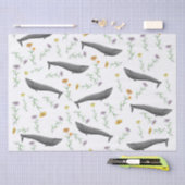 Papier Mousseline Motif d'illustration printanière de baleine bleue  (Artisanat)