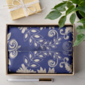 Papier Mousseline Motif d'impression Damas bleu et blanc (Cadeau)