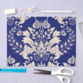 Papier Mousseline Motif d'impression Damas bleu et blanc (Artisanat)
