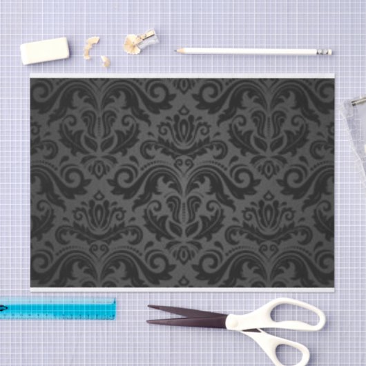 Papier Mousseline Motif d'impression en damas noir (Artisanat)