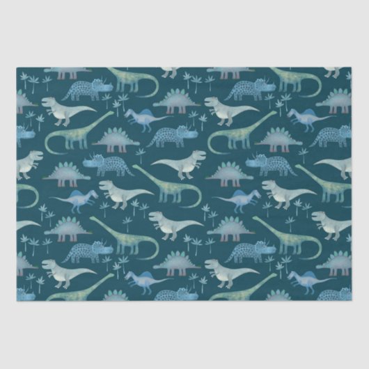 Papier Mousseline Motif Dinosaur Turquoise (Recto)