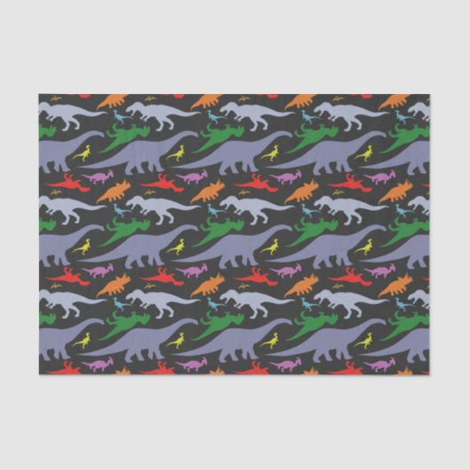 Papier Mousseline Motif Dinosaure coloré (foncé) (Recto)