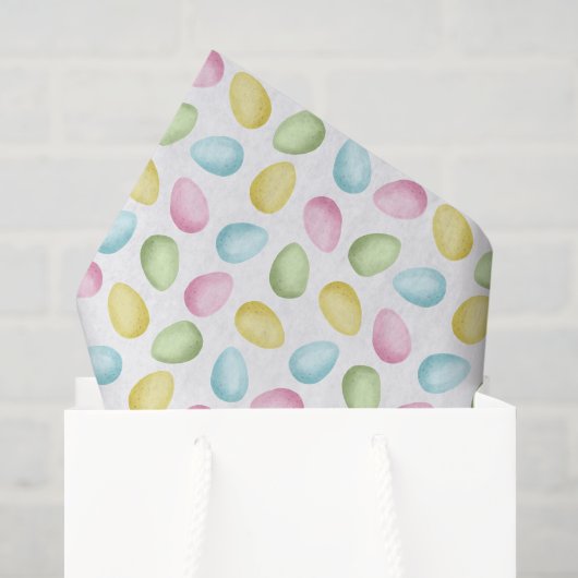 Papier Mousseline Motif d'œufs de Pâques à l'aquarelle pastel coloré (Sac cadeau)