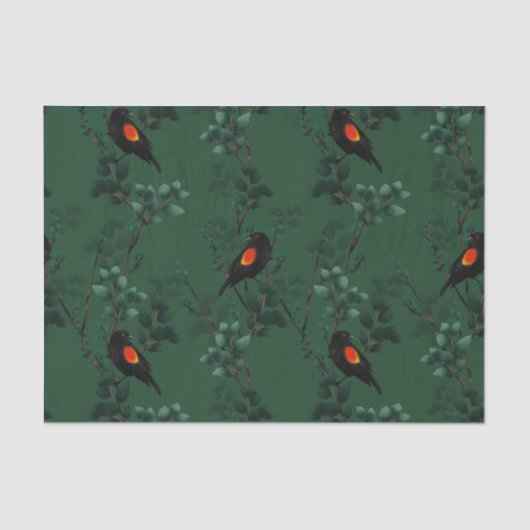 Papier Mousseline Motif d'oiseau-noir à ailes rouges (Recto)