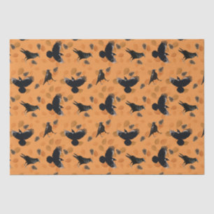Papier Mousseline Motif d'Orange Autumn Woodland Leaf et Crow Bird