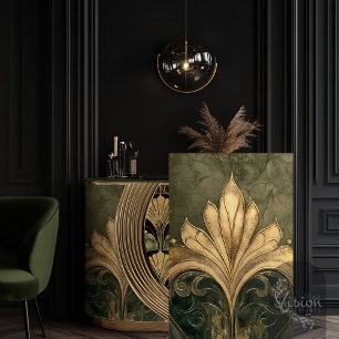 Papier Mousseline Motif doré Art Déco vert olive