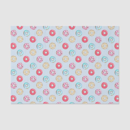 Papier Mousseline Motif Doughnut glacé bleu clair (Recto)