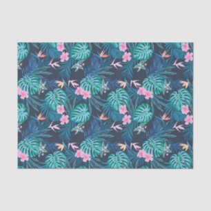 Papier Mousseline Motif du Jardin des Fleurs Tropicales Bleues