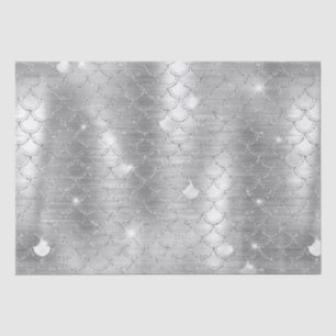 Papier Mousseline Motif écailles de poisson sirène paillettes argent