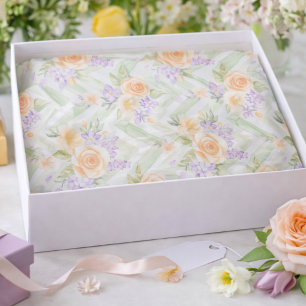 Papier Mousseline Motif élégant à chevrons Fleurs de pêcher et sauge