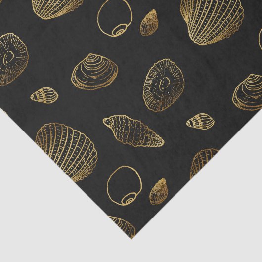 Papier Mousseline Motif élégant Black Gold Seashells (Détail)