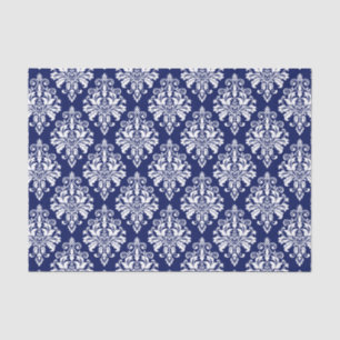 Papier Mousseline Motif élégant de damassé de bleu marine et de