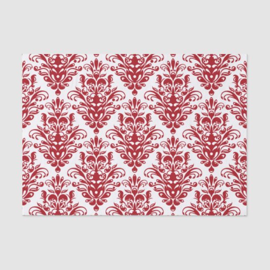 Papier Mousseline Motif élégant rouge foncé et blanc de damassé (Recto)