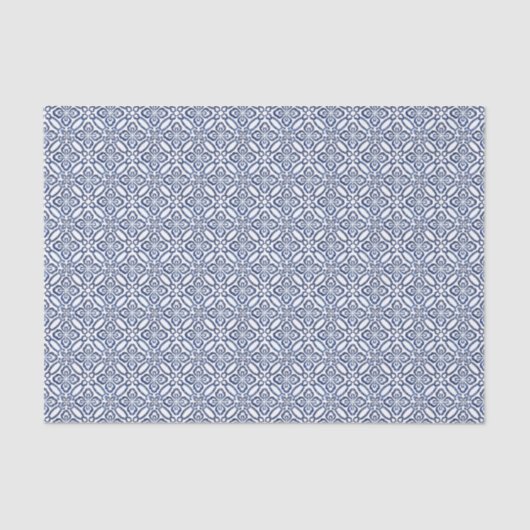 Papier Mousseline Motif en azulejo bleu foncé et blanc (Recto)