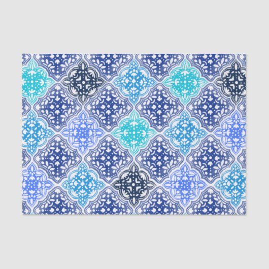 Papier Mousseline Motif en carrelage marocain peint en bleu (Recto)