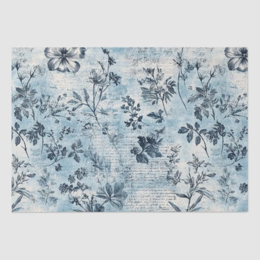 Papier Mousseline Motif en fleurs bleues (Recto)
