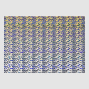 Papier Mousseline Motif en plumes de paon bleu et or