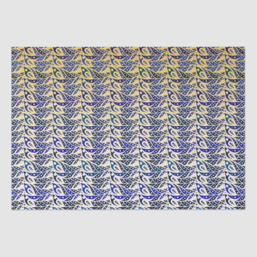 Papier Mousseline Motif en plumes de paon bleu et or (Recto)