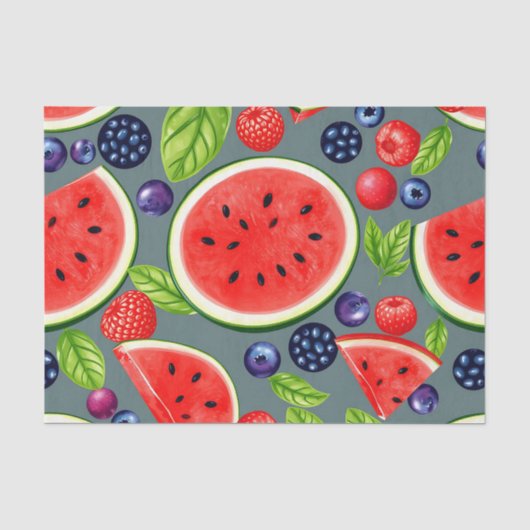 Papier Mousseline Motif Été Pastèque Baie (Recto)