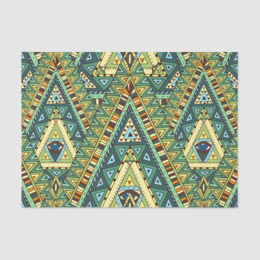 Papier Mousseline Motif ethnique de boho jaune vert (Recto)